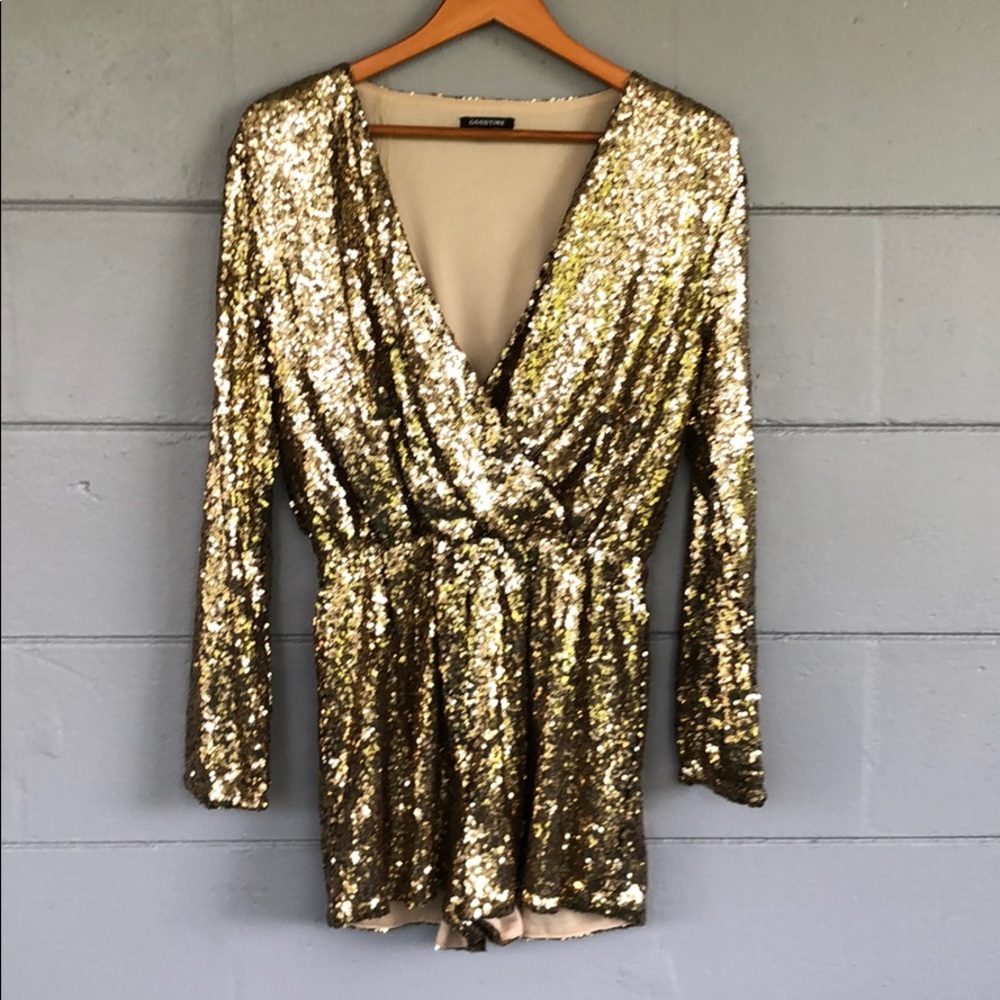 GOODTIME gold sequin long sleeve romper